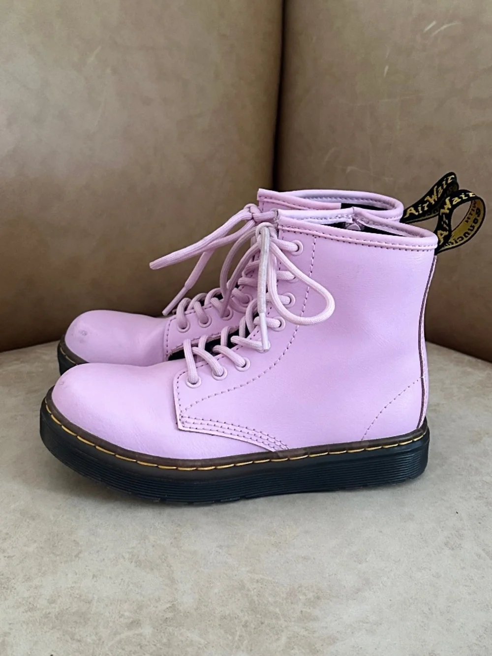 Dr. Martens Zavala J Leather Combat Boots Pale Pink Girls Size 13 Edgy Fun